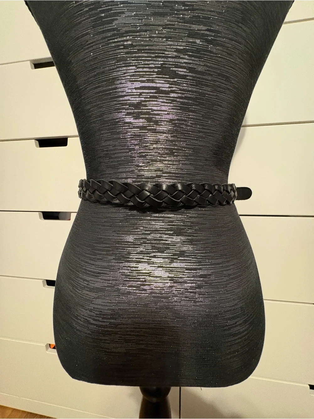 Hollister Black Braided Leather Belt with Round Metal Buckle